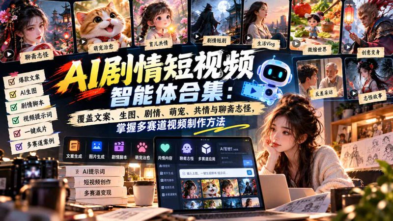 （20644期）【无水印】AI剧情短视频智能体合集：覆盖文案、生图、剧情、萌宠、共情与聊斋志怪，掌握多赛道视频制作方法_生财有道创业项目网-生财有道