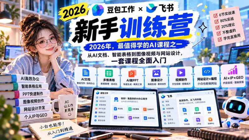 （20645期）2026豆包工作+飞书新手训练营-9月新课：从AI文档、智能表格到图像视频与网站设计，一套课程全面入门_生财有道创业项目网-生财有道