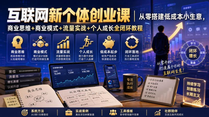 互联网新个体创业课｜从零搭建低成本小生意，商业思维+商业模式+流量实战+个人成长全闭环教程（更新0922）——生财有道创业项目网-生财有道