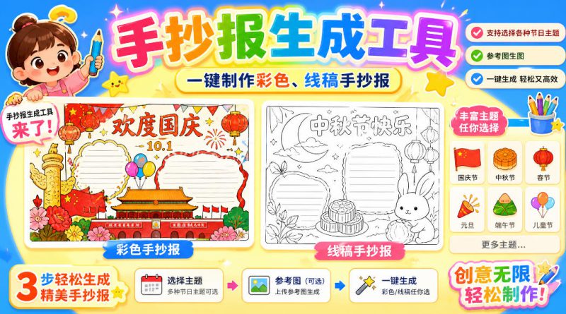 手抄报批量生成工具来了，完全免费，告别豆包生图，高清无水印——生财有道创业项目网-生财有道