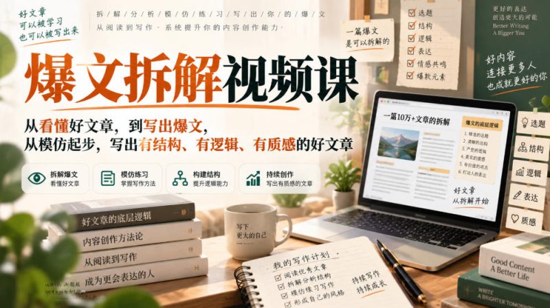 爆文拆解视频课，从看懂好文章，到写出爆文，从模仿起步，写出有结构、有逻辑、有质感的好文章——生财有道创业项目网-生财有道