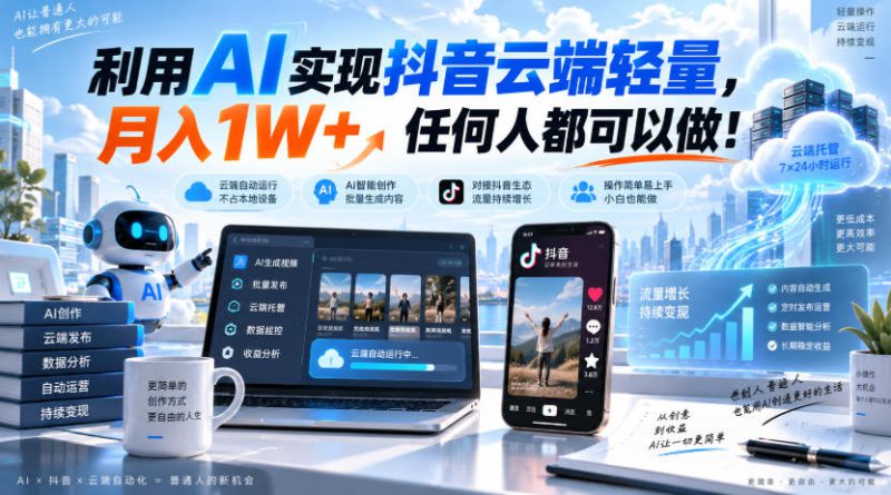 利用AI实现抖音云端轻量，月入1W+，任何人都可以做！【揭秘】——生财有道创业项目网-生财有道