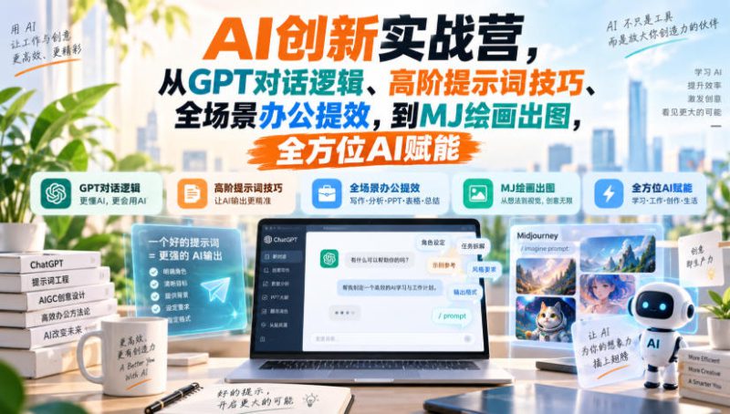 AI创新实战营，从GPT对话逻辑、高阶提示词技巧、全场景办公提效，到MJ绘画出图，全方位AI赋能——生财有道创业项目网-生财有道