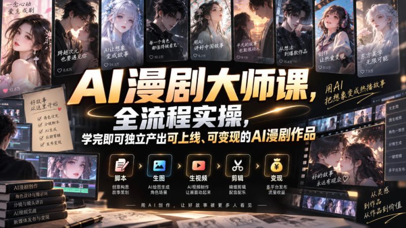 AI漫剧大师课，全流程实操，学完即可独立产出可上线、可变现的AI漫剧作品——生财有道创业项目网-生财有道