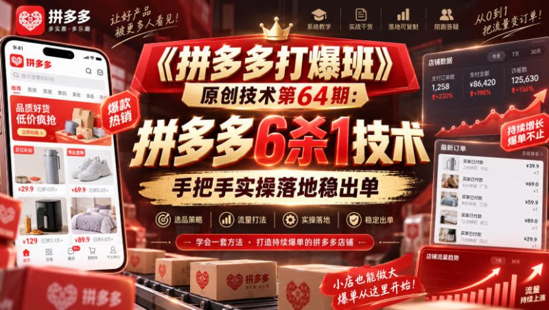 《拼多多打爆班》原创技术第64期：拼多多6杀1技术，手把手实操落地稳出单——生财有道创业项目网-生财有道