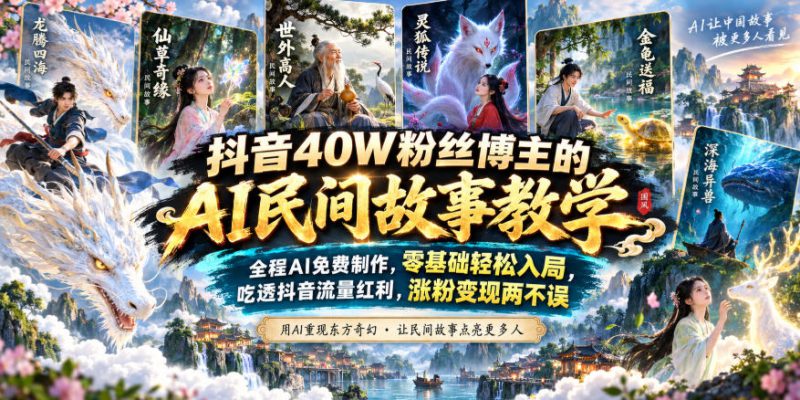 抖音40W粉丝博主的AI民间故事教学，全程AI免费制作，零基础轻松入局，吃透抖音流量红利，涨粉变现两不误——生财有道创业项目网-生财有道