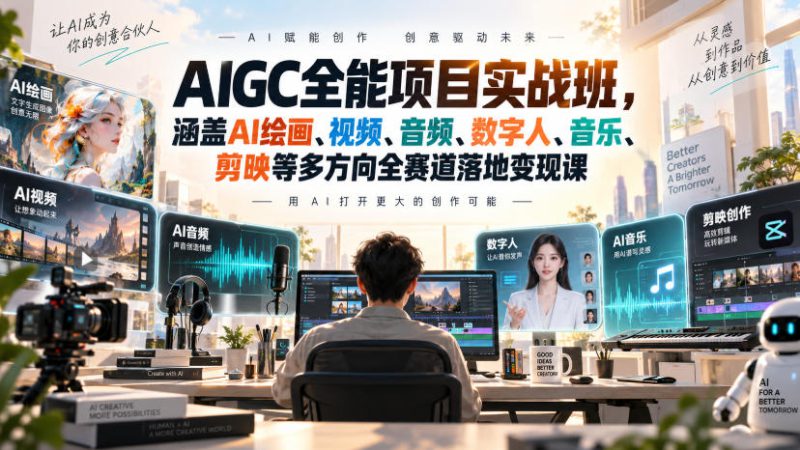 AIGC全能项目实战班,涵盖AI绘画、视频、音频、数字人、音乐、剪映等多方向全赛道落地变现课——生财有道创业项目网-生财有道