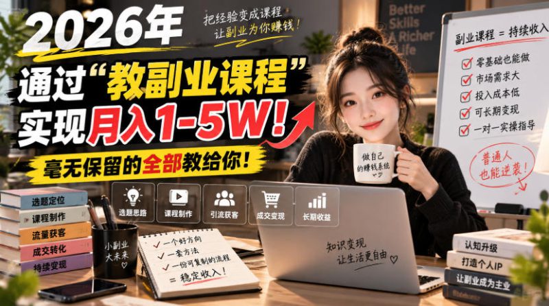 2026年通过“教副业课程”实现月入1-5W！毫无保留的全部教给你！【揭秘】——生财有道创业项目网-生财有道