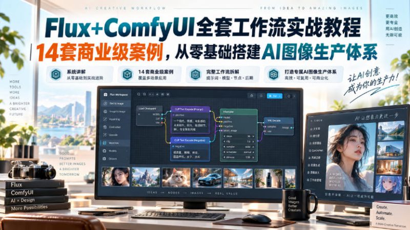 Flux+ComfyUI全套工作流实战教程｜14套商业级案例，从零基础搭建AI图像生产体系——生财有道创业项目网-生财有道