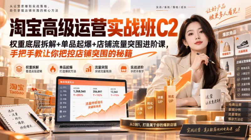 淘宝高级运营实战班C2|权重底层拆解+单品起爆+店铺流量突围进阶课,手把手教让你把控店铺突围的秘籍——生财有道创业项目网-生财有道
