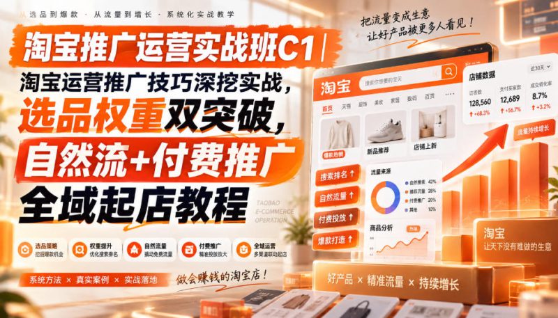 淘宝推广运营实战班C1|淘宝运营推广技巧深挖实战,选品权重双突破,自然流+付费推广全域起店教程——生财有道创业项目网-生财有道