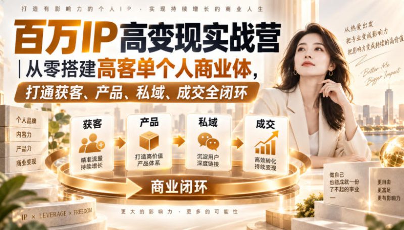 百万IP高变现实战营|从零搭建高客单个人商业体,打通获客、产品、私域、成交全闭环——生财有道创业项目网-生财有道