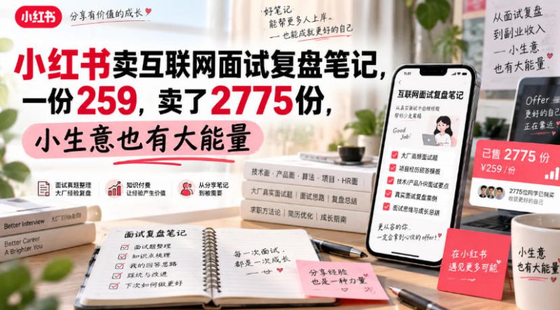 小红书卖互联网面试复盘笔记,一份259,卖了2775份,小生意也有大能量——生财有道创业项目网-生财有道
