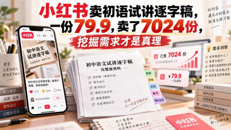 小红书卖初语试讲逐字稿,一份79.9,卖了7024份,挖掘需求才是真理——生财有道创业项目网-生财有道