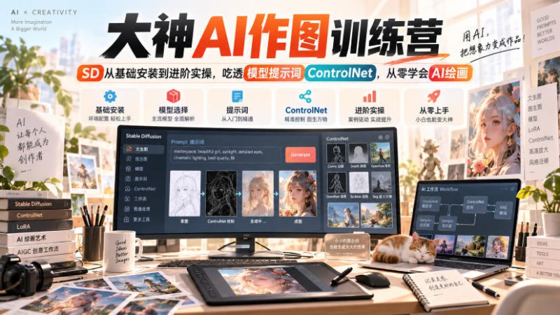 大神AI作图训练营,SD从基础安装到进阶实操,吃透模型提示词ControlNet,从零学会AI绘画——生财有道创业项目网-生财有道