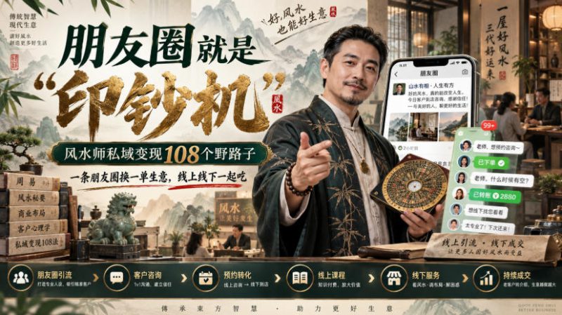 朋友圈就是“印钞机”,风水师私域变现108个野路子,一条朋友圈换一单生意,线上线下一起吃【文档】——生财有道创业项目网-生财有道