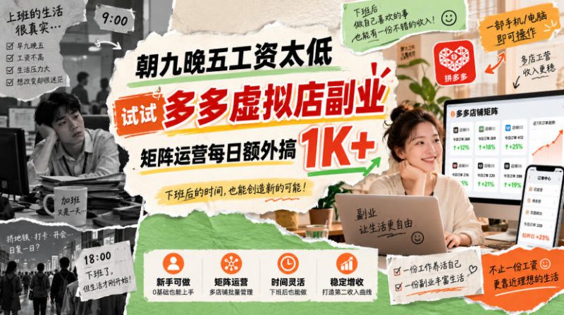 朝九晚五工资太低，试试多多虚拟店副业，矩阵运营每日额外搞1K+【揭秘】——生财有道创业项目网-生财有道
