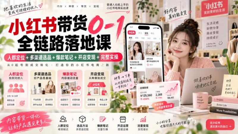小红书带货0-1全链路落地课|人群定位+多渠道选品+爆款笔记+开店变现完整实操——生财有道创业项目网-生财有道