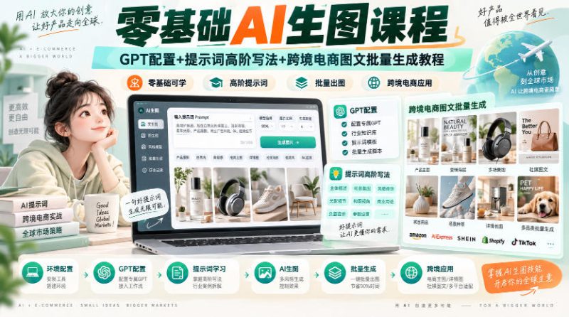 零基础AI生图课程，GPT配置+提示词高阶写法+跨境电商图文批量生成教程——生财有道创业项目网-生财有道