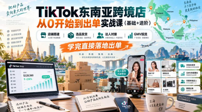 TikTok东南亚跨境店从0开始到出单实战课(基础+进阶),店铺搭建、选品发货、达人对接、GMV投流,学完直接落地出单——生财有道创业项目网-生财有道
