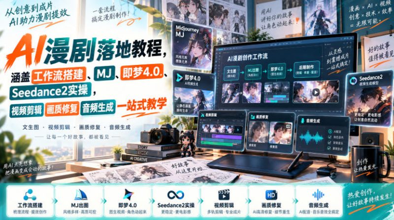 AI漫剧落地教程，涵盖工作流搭建、MJ、即梦4.0、Seedance2实操，视频剪辑画质修复音频生成一站式教学——生财有道创业项目网-生财有道