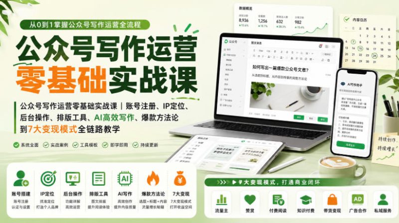 公众号写作运营零基础实战课｜账号注册、IP定位、AI高效写作、爆款方法论到7大变现模式全链路教学——生财有道创业项目网-生财有道