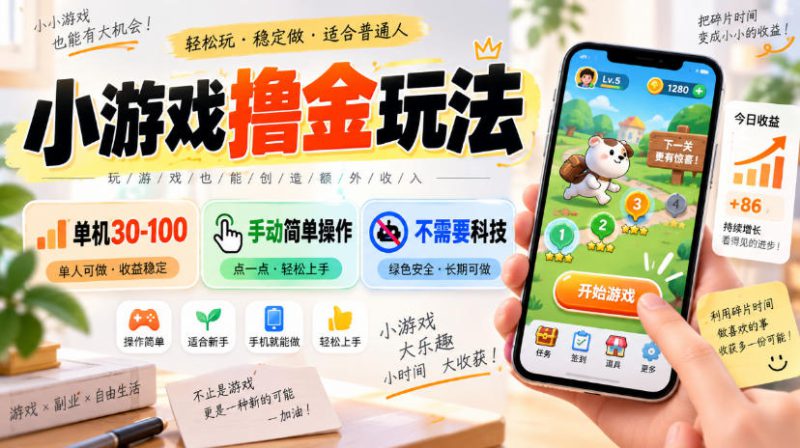 小游戏撸金玩法,单机30-100,手动简单操作,不需要科技——生财有道创业项目网-生财有道