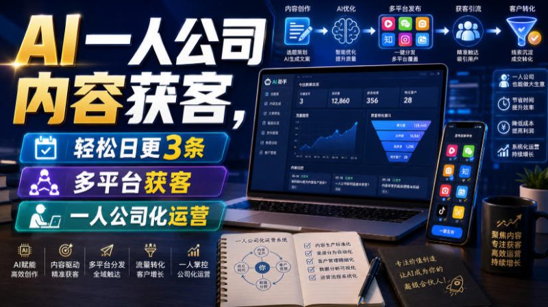 AI一人公司内容获客,轻松日更3条,多平台获客,一人公司化运营(更新0827)——生财有道创业项目网-生财有道