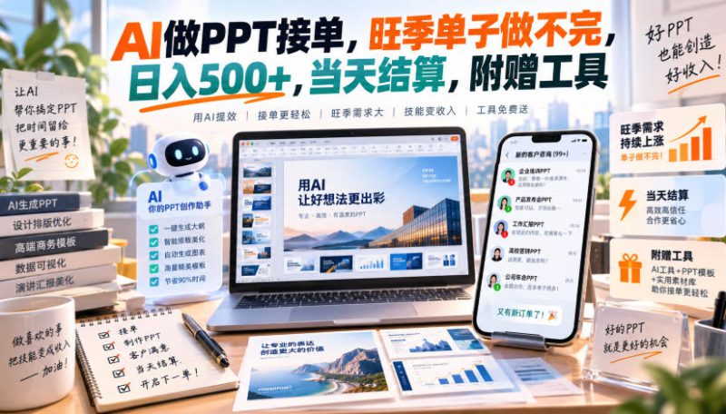 AI做PPT接单,旺季单子做不完,日入500+,当天结算,附赠工具【揭秘】——生财有道创业项目网-生财有道