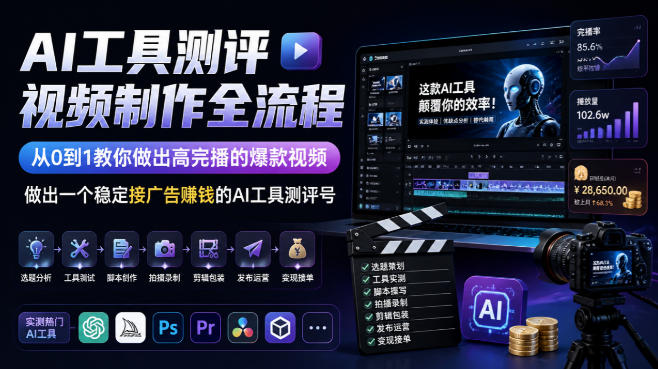 AI工具测评视频制作全流程,从0到1教你做出高完播的爆款视频,做出一个稳定接广告賺钱的AI工具测评号——生财有道创业项目网-生财有道