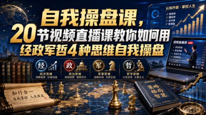 【无水印】自我操盘课，20节视频直播课教你如何用经政军哲4种思维自我操盘（更新0924）——生财有道创业项目网-生财有道
