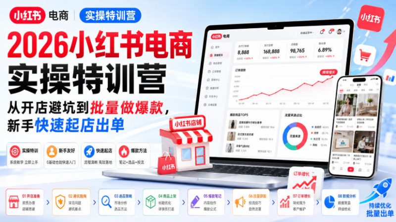 2026小红书电商实操特训营,从开店避坑到批量做爆款,新手快速起店出单——生财有道创业项目网-生财有道