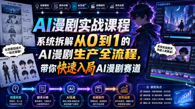 AI漫剧实战课程，系统拆解从0到1的AI漫剧生产全流程，带你快速入局AI漫剧赛道（更新）——生财有道创业项目网-生财有道