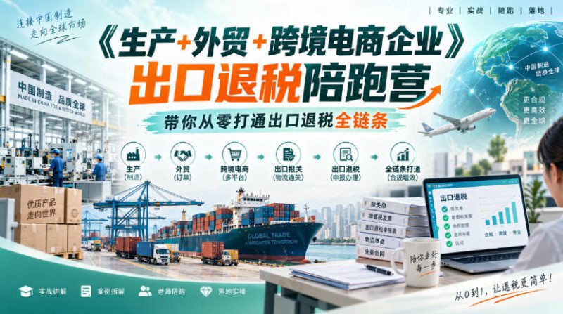 《生产+外贸+跨境电商企业》出口退税陪跑营，带你从零打通出口退税全链条——生财有道创业项目网-生财有道