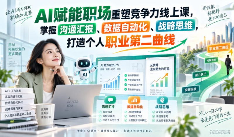 AI赋能职场重塑竞争力线上课，掌握沟通汇报、数据自动化、战略思维，打造个人职业第二曲线——生财有道创业项目网-生财有道