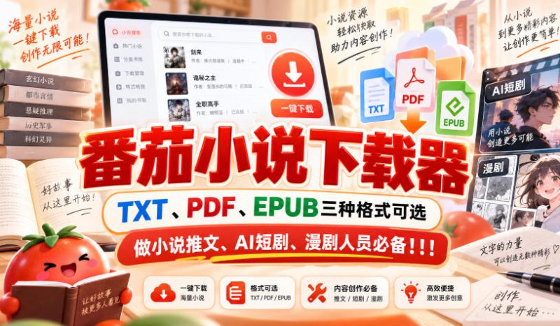 番茄小说下载器,TXT、PDF、EPUB三种格式可选,做小说推文、AI短剧、漫剧人员必备!!!——生财有道创业项目网-生财有道