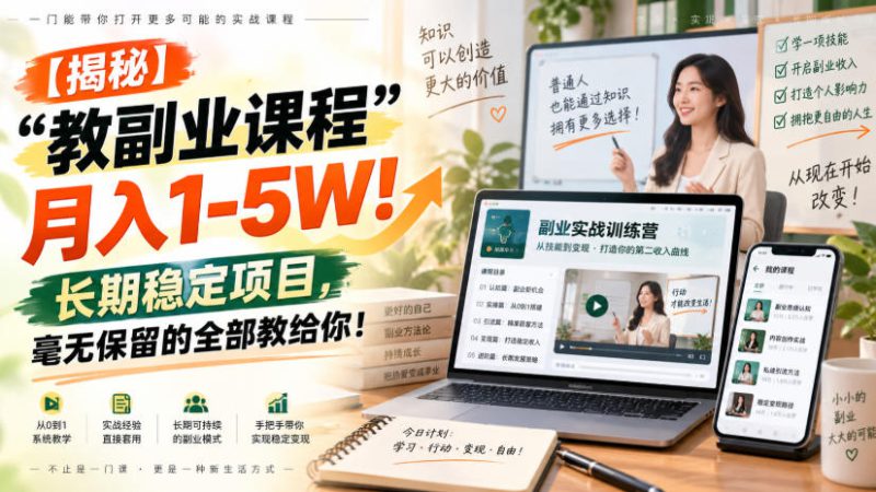 【揭秘】“教副业课程”月入1-5W!长期稳定项目,毫无保留的全部教给你!——生财有道创业项目网-生财有道