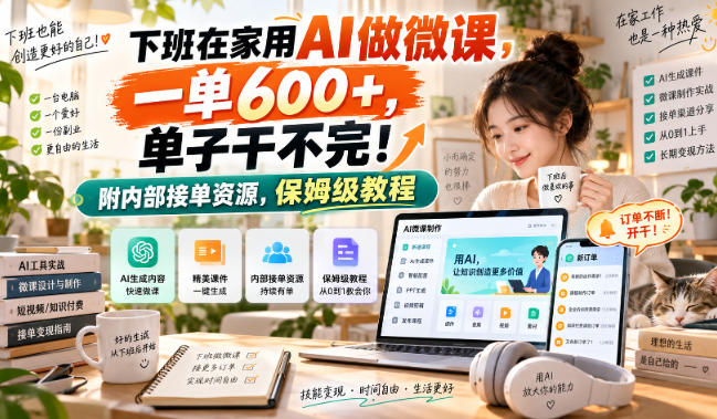 下班在家用AI做微课,一单600+,单子干不完!附内部接单资源,保姆级教程【揭秘】——生财有道创业项目网-生财有道
