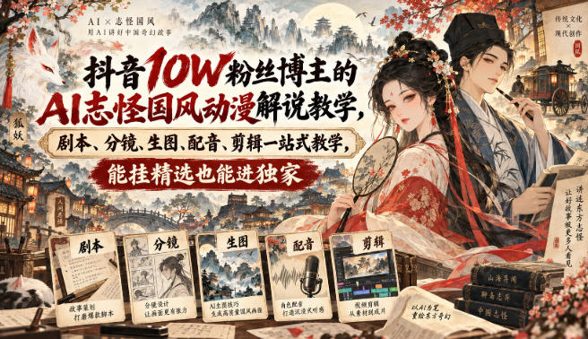 抖音10W粉丝博主满堂诡事的AI志怪国风动漫解说教学,剧本、分镜、生图、配音、剪辑一站式教学,能挂精选也能进独家——生财有道创业项目网-生财有道