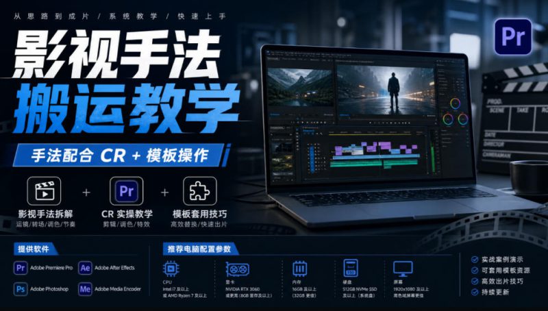 影视手法搬运教学,手法配合CR+模板操作,需要电脑,提供软件+配置参数——生财有道创业项目网-生财有道
