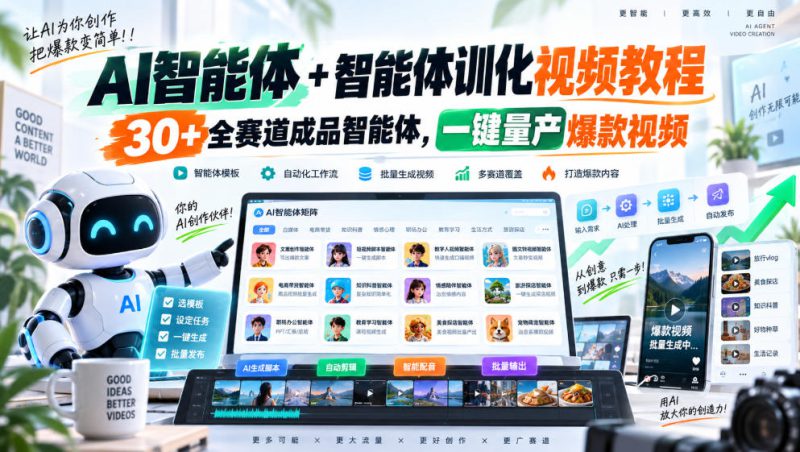 AI智能体+智能体训化视频教程,30+全赛道成品智能体,一键量产爆款视频——生财有道创业项目网-生财有道