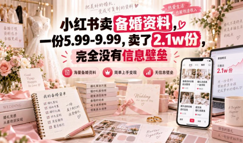 小红书卖备婚资料,一份5.99-9.99,卖了2.1w份,完全没有信息壁垒——生财有道创业项目网-生财有道