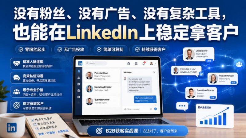 没有粉丝、没有广告、没有复杂工具，也能在LinkedIn上稳定拿客户【原创双语字幕】——生财有道创业项目网-生财有道