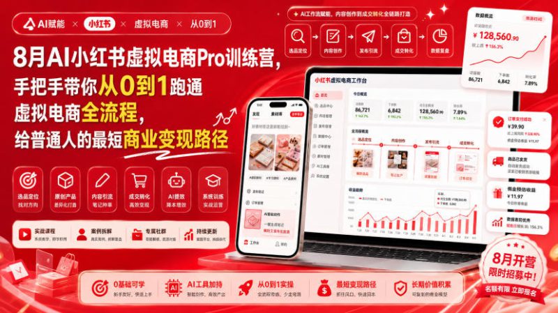 8月AI小红书虚拟电商Pro训练营，手把手带你从0到1跑通虚拟电商全流程，给普通人的最短商业变现路径（更新0910）——生财有道创业项目网-生财有道