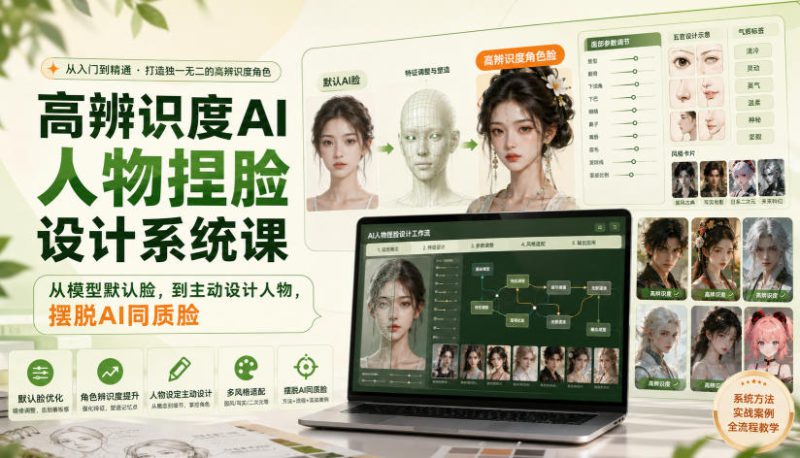 高辨识度AI人物捏脸设计系统课，从模型默认脸，到主动设计人物，摆脱AI同质脸——生财有道创业项目网-生财有道