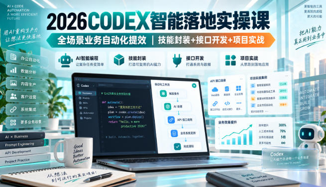 2026Codex智能落地实操课，全场景业务自动化提效，技能封装+接口开发+项目实战——生财有道创业项目网-生财有道