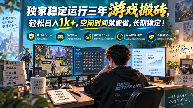 独家稳定运行三年游戏搬砖，轻松日入1k+，空闲时间就能做，长期稳定！【揭秘】——生财有道创业项目网-生财有道