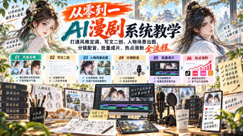 从零到一AI漫剧系统教学,打通风格定调、写文二创、人物场景出图、分镜配音、批量成片、热点涨粉全流程——生财有道创业项目网-生财有道
