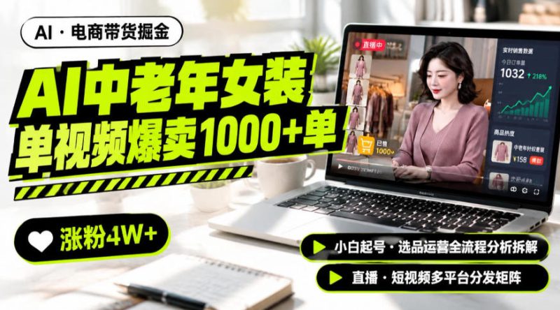 AI中老年服装带货赛道新玩法，一个视频卖出1000多单涨粉4W+，小白起号选品运营全流程分析拆解——生财有道创业项目网-生财有道