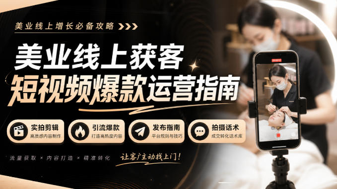 美业线上获客短视频爆款运营指南-无水印，实拍剪辑、引流爆款、发布指南、拍摄话术！——生财有道创业项目网-生财有道